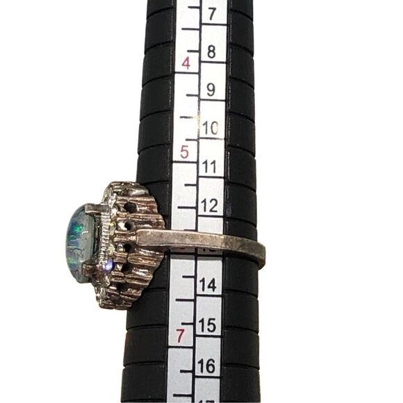 Vintage Estate Sterling Silver Art Deco Cocktail Ring Size 6 Blue Center Opal - Picture 11 of 16